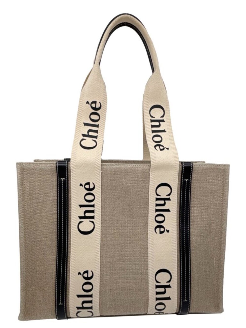 Chloe Woody Medium Linen Canvas Tote Bag Cream
